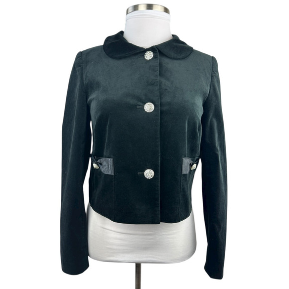 *Flaw Lily Pulitzer Velvet Rhinestone Button Cropped Jacket Black Womens Size 10 - Picture 2 of 16
